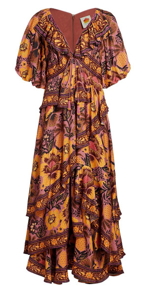 chinese dress ladies Yellow Flowering Garden Tree Organic Cotton Maxi Dress main image 1