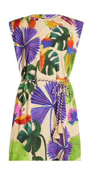 Farm Rio - Women's Macaw Jungle Drawstring T-Shirt Minidress