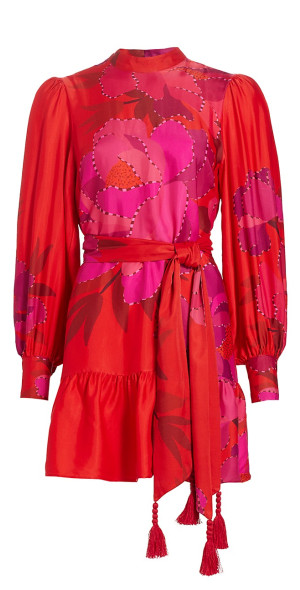 farm rio flora tapestry red long sleeve mini dress FARM Rio Flora Tapestry Tapestry Red Mini-Dress