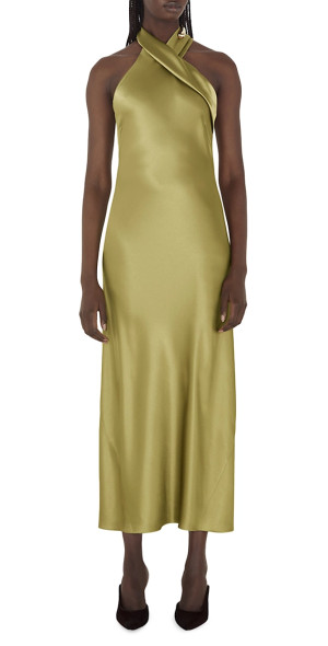 galvan pandora satin halterneck midi dress Pandora halterneck satin maxi dress in brown - Galvan