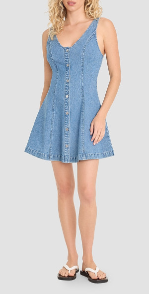 Good American Women's The Flouncy Denim Dress