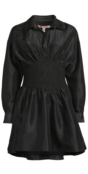 hutch dolan long-sleeve smocked-waist mini dress Hutch Smocked Long Sleeve Mini Dress