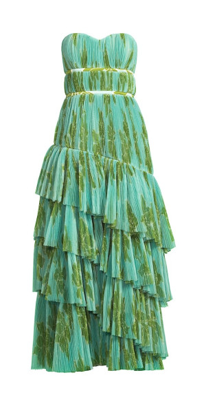 hutch lanza strapless tiered ruffle maxi dress hutch Lanza Strapless Tiered Tulle Gown In Teal Bloom