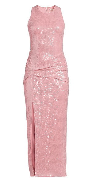 sequin ruched bodycon dress in pink Paulette Red Embellished Ruched Bodycon Mini Dress