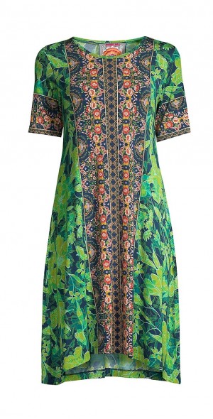 green emerald velvet dress Johnny Was Janie Favorite V-Neck Swing Dress Tigres Short Sleeve Green Blue  New, Medium at Amazon Women's Clothing store