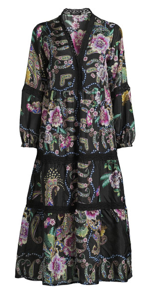 chinese dress ladies Floral Silk Maxi Dress with Empire Waist