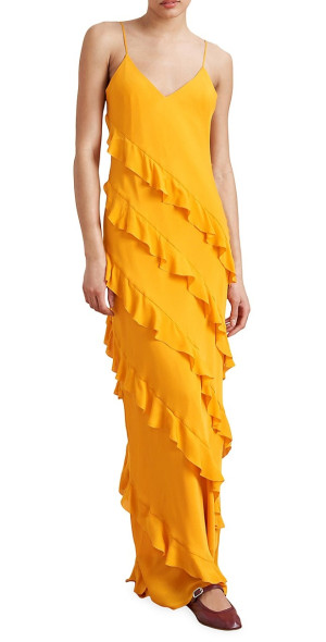 la ligne orange dress Pleated Silk-satin Midi Dress In Orange