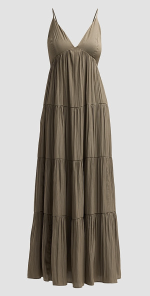 Tiered Gather Satin Long One-piece Satin 【公式通販】