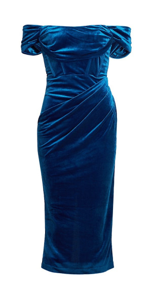 Line & Dot - Women's Du Jour Velvet Off-The-Shoulder Midi-Dress