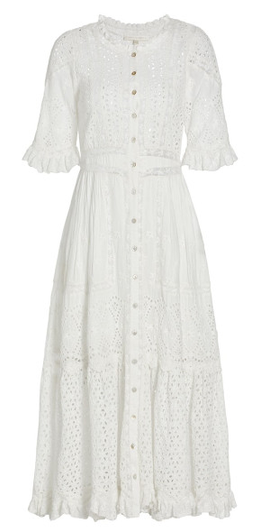 chinese dress ladies Loveshackfancy Women's Judalon Lace-Trimmed Pintuck Midi-Dress - Blue Cove main image 0