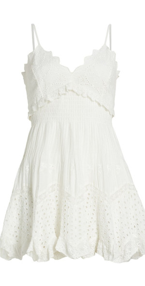 knee length dresses for ladies Kellina Scallop Neckline Eyelet Lace Mini Dress L / Yellow