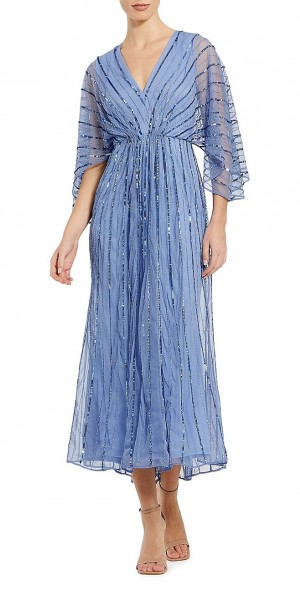 Mac Duggal - Women's Beaded V-Neck Midi-Dress