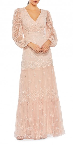 fitted lace wedding dress Beaded Bell Sleeve A-Line Gown by GLS Gloria GL3582 M / Gold main image 0