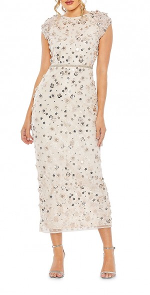 mac duggal applique midi dress Green Floral Applique Sleeveless Midi Dress