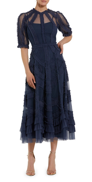 open lace back dress Mac Duggal Satin Pleated Tea Midi Dress - Purple #56035 | Shop Bridesmaids  Dresses | 10% Off Your First Order | Shaide