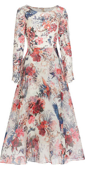 Marchesa Notte - Women's Flared Floral Long-Sleeve Dress