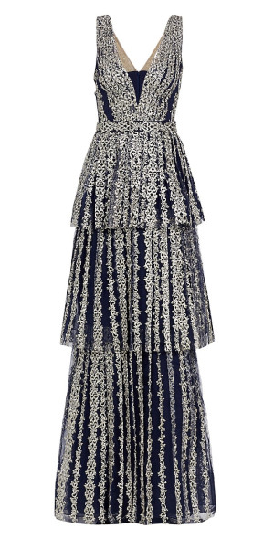 knee length dresses for ladies Marchesa Notte Metallic Lace Cap Sleeve Dress – Runway Catalog main image 0