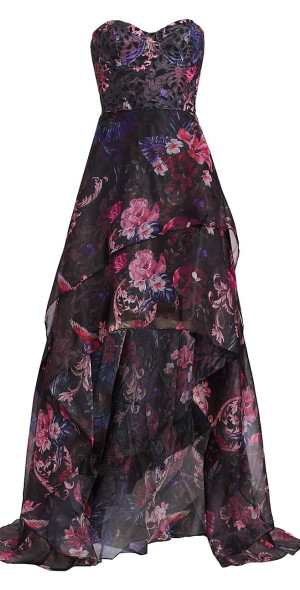 Marchesa Notte - Women's Strapless Floral High-Low Gown