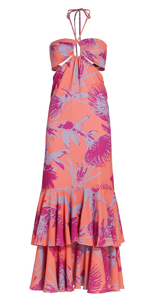 chinese dress ladies Light Blue Floral Flounce Maxi Dress Small