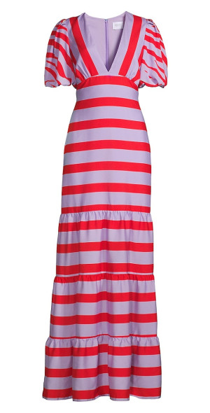 One33 Social - Women's Tiered Stripe V-Neck Maxi Dress