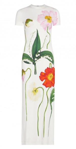 oscar de la renta draped printed stretch jersey midi dress Oscar de La Renta Jersey Draped Dress