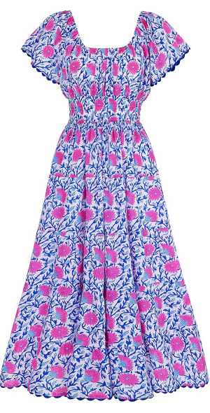 pink city prints rah rah dress Rah rah skirt | White & Blue Floral Maxi | Screen Printed Cotton