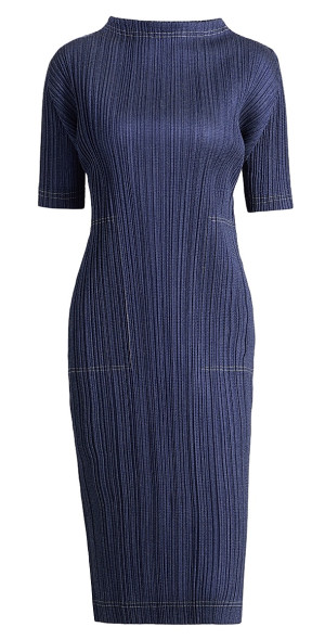 【PLEATS PLEASE】 COTTON DENIM NAVY 3 Pleats Please Issey Miyake - Women's Cotton Denim Midi-Dress
