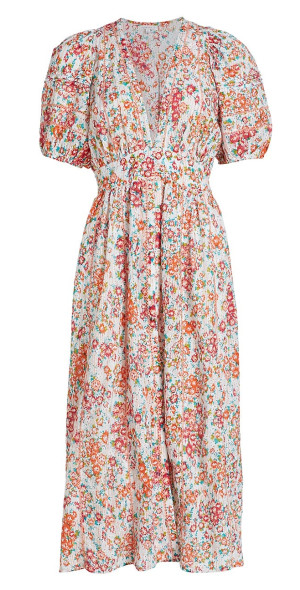 poupette st barth reine midi dress Poupette St Barth MIDI-KLEID REINE in BLUE AQUARELLE