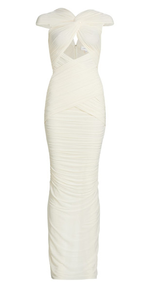 ronny kobo tamsin off-the-shoulder ruched lace maxi dress Ronny Kobo Tamsin Off-The-Shoulder Ruched Lace Maxi Dress In Ivory - 45% Off
