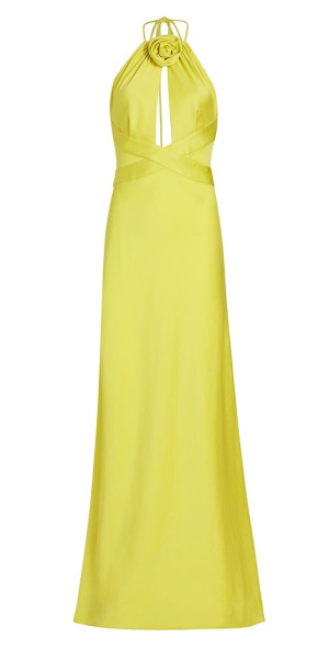 Ronny Kobo - Women's Wonder Halter Neck Rose Cut Out Gown