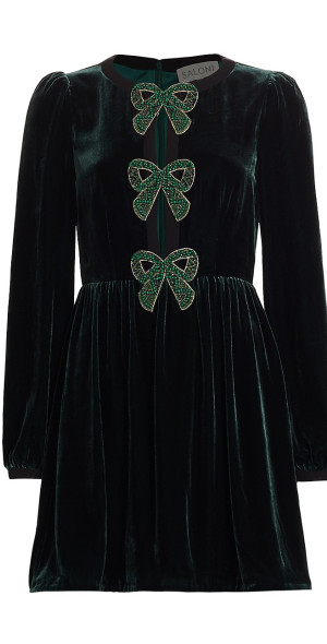 knee length dresses for ladies Saloni Black Camille Bows Mini Dress | Black main image 0