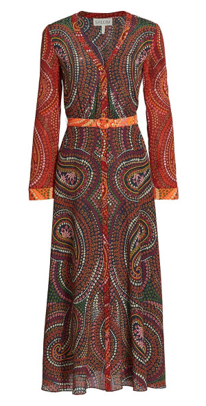 chinese dress ladies Julia Jordan Salmon and Purple Paisley L/S Dress  Maidenlane Designer  Consignment
