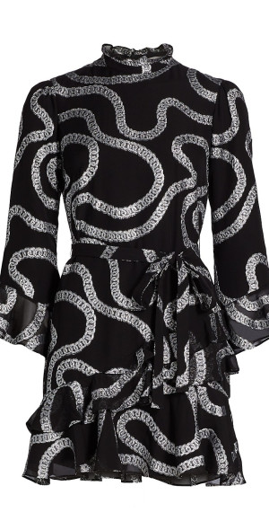 orange zebra print mesh flared sleeve tie waist bodycon dress Thriller Long Sleeve Backless Mini Dress Zebra