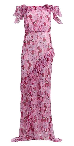 saloni off shoulder dress Saloni Nina Off-the-shoulder Ruffled Printed Silk Gown - Women - Leopard print Dresses