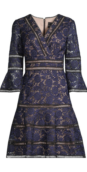 Shani - Women's Floral Jacquard Lattice Trim Fit & Flare Midi-Dress