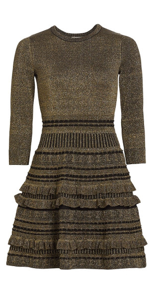 shoshanna metallic dress SHOSHANNA NWT $398 Clara Metallic V Neck Blouson-Sleeve Empire Midi Dress 8