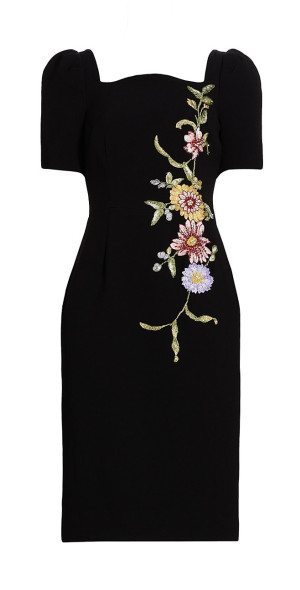 navy embroidered dress Embroidered Tulle Dress With Floral Print – Terijon.com