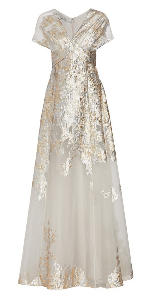 chinese dress ladies Metallic Jacquard Shirtdress Gown with Floral Print
