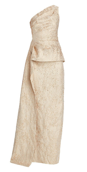 Teri Jon by Rickie Freeman - Women's One-Shoulder Metallic Jacquard Gown