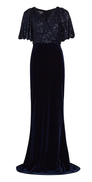 green emerald velvet dress Teri Jon Pleated Chiffon Puff Sleeve Evening Dress 209098