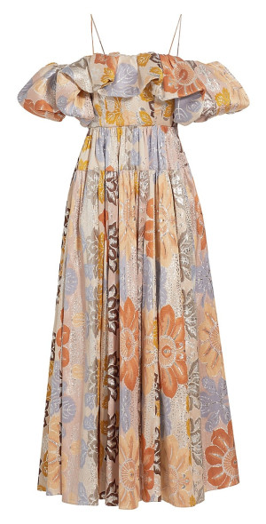 ulla johnson metallic dress Helena ruffled metallic lace midi dress - gold