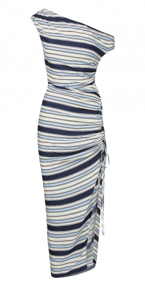 cotton t shirt dress maxi Crew Neck Striped Cotton T-Shirt Maxi Dress Red / White / L