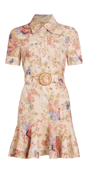 Zimmermann - Women's August Belted Floral Linen Minidress