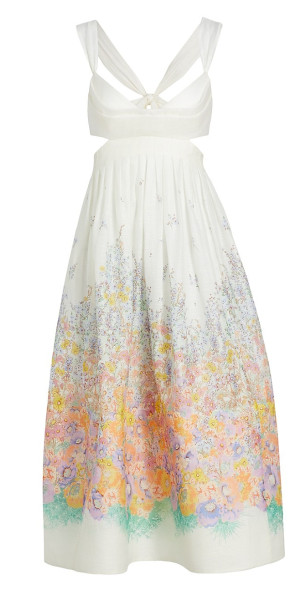 Zimmermann - Women's Floral Silk & Linen Bralette-Style Dress