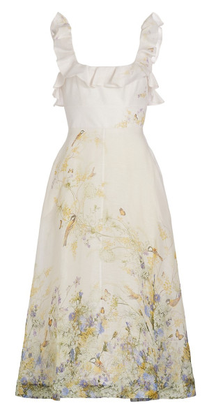 Zimmermann - Women's Harmony Linen-Silk Ruffled Midi-Dress