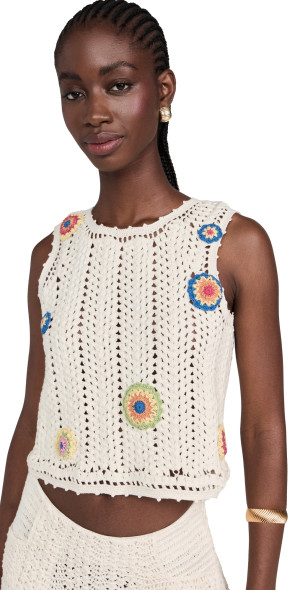 Alix of Bohemia - Lula Pearl Flower Crochet Top Ivory M