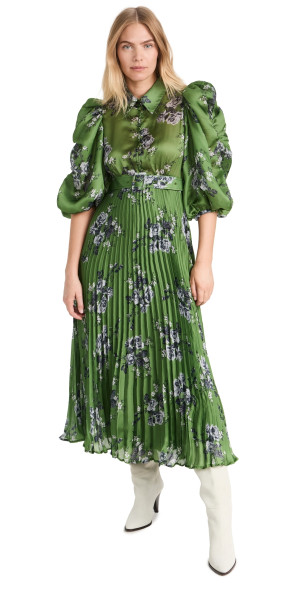 byTiMo - Pliss Maxi Dress Green Roses S byTiMo - Pliss Maxi Dress Green Roses S