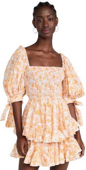 caroline constas orange dress Caroline Constas Hart Puff-Sleeve Tiered Floral Maxi Dress