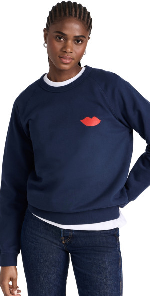 Clare Sweatshirt Navy w/ Bright Poppy Lips S