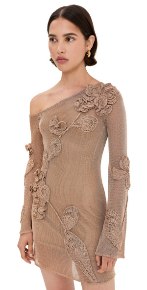 knitted cover up dress Boho Crochet Knit Beach Cover Up – Hollow Out Tassel Mini Dress in Beige | Women's Boho Fashion | One Size main image 1